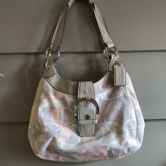 Coach Pink and Gray Shoulder Bag with Slouchy Hobo Design - Picture 1 of 8